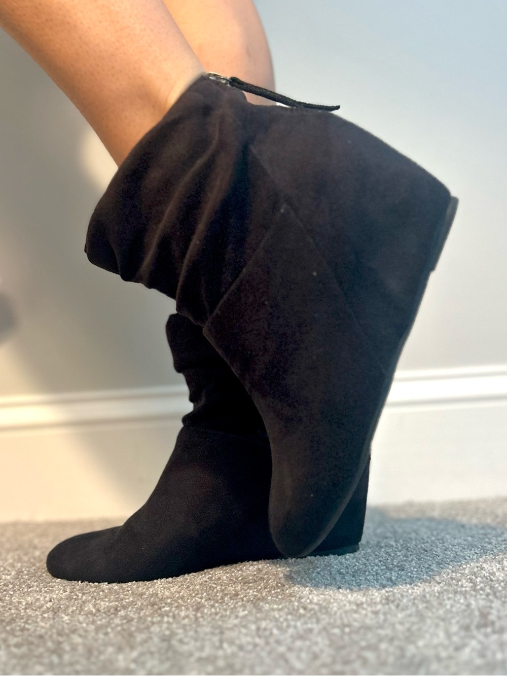 Diba Black Suede Wedge Ankle Booties
